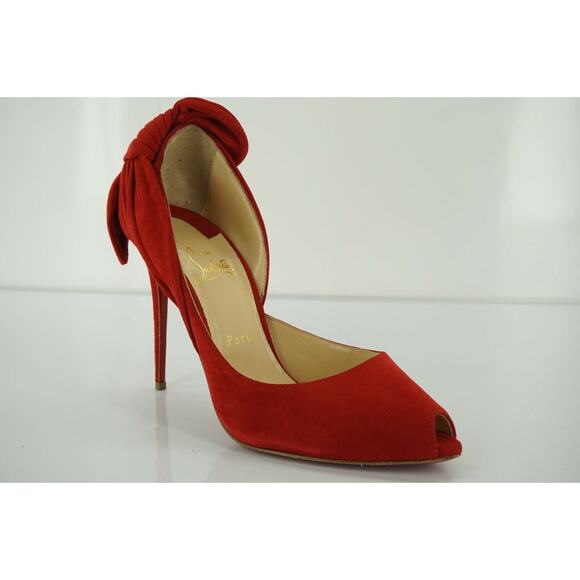 Christian Louboutin Red Suede Barbara Bow Heels d'Orsay Pumps Size 39.5 NIB - Picture 9 of 12